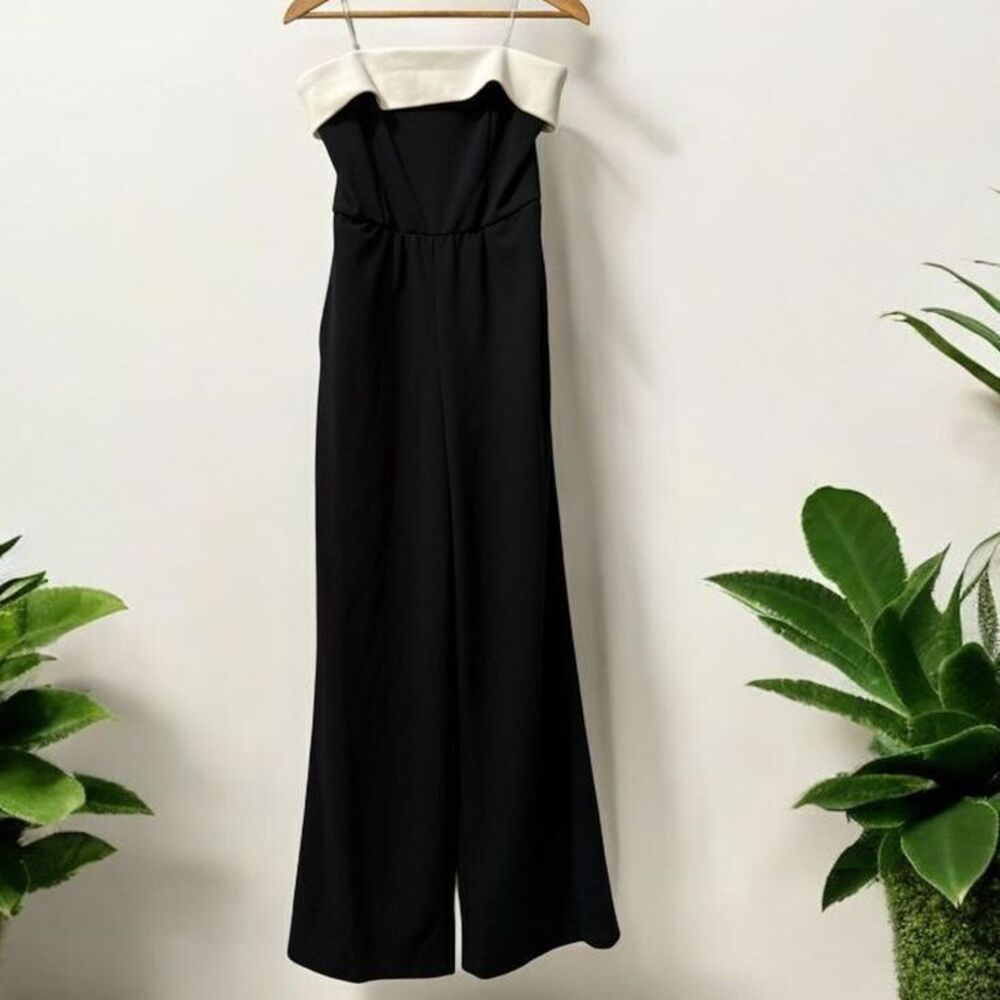 Marina Black White‎ Strapless Wide Leg Jumpsuit Evening Formal Cocktail Size S
